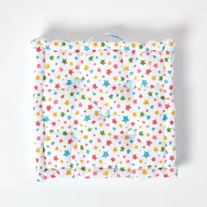 Homescapes Cotton Multi Coloured Stars Floor Cushion, 50 x 50 cm