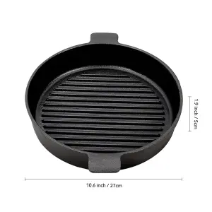 27cm Dia Black Frying Pans Round Cast Iron Grill Pan