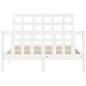 Berkfield Bed Frame with Headboard White Small Double Solid Wood