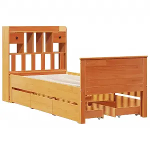 Berkfield Bookcase Bed without Mattress Wax Brown 90x190 cm Single Solid Wood Pine