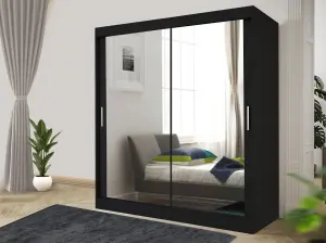 Stylish Bedroom Sliding Wardrobe - Storage Space & Sleek Design comes in Width 100cm/120cm/150cm/180cm/203cm/250cm (Black, 100cm)