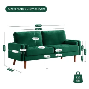 Yohood Velvet Rolled Arm Upholstered 3-Seater Loveseat Green