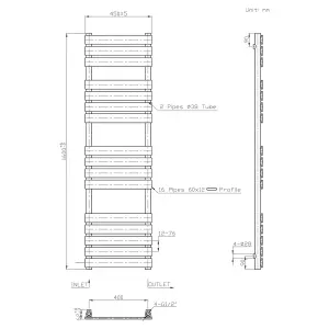 Nes Home 1600 X 500 mm Horizontal Straight White Towel Rail Radiator