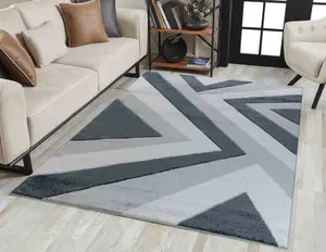 Valencia Modern Zig Zag Design Carved Area Rugs Black 80x150 cm