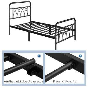 Yaheetech Black 3ft Single Metal Bed Frame with Petal Accented Headboard and Footboard