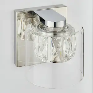 5 Bulb Ceiling Pendant & 2x Matching Wall Mount Light Chrome & Crystal Glass