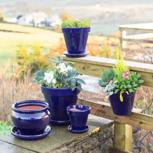 Dipped Blue Hand Painted Set of 3 Outdoor Garden Classic Plant Pots (D) 16-29cm