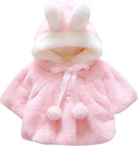 CHIC-CHIC Newborn Infant Baby Girl Faux Fur Warm Winter Hooded Cape Cloak Hoodie Coat (0-6 Months, Pink)