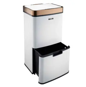 Cooks Professional Recycling Sensor Bin 75L Dual Compartments Removable Food Caddy - White / Copper