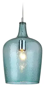 Luminosa Glass 1 Light Dome Ceiling Pendant Chrome, Aqua Glass, E27