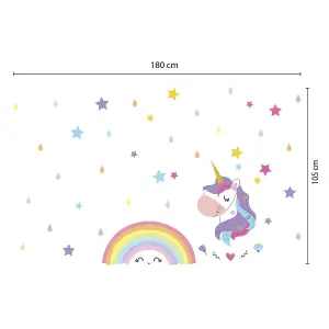 Walplus Magical Unicorn Rainbow Kids Sticker PVC Multicoloured