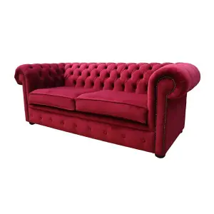 Chesterfield 3 Seater Sofa Settee Boutique Cranberry Red Velvet In Classic Style