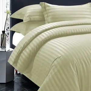 Microfiber Striped Duvet Cover Set with Pillowcases Cream / Double Duvet Cover + 2 Standard Pillowcases