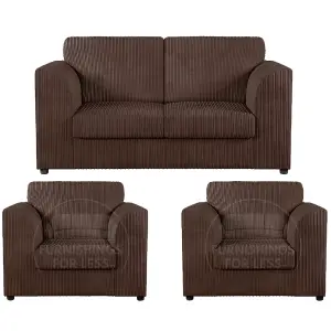 Luxor Jumbo Cord 2 + 1 + 1 Fabric 3 Piece Sofa Suite - Fullback Chocolate