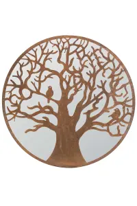 MirrorOutlet Small Bird Tree Design Round Garden Mirror 60 x 60 CM 2ft x 2ft