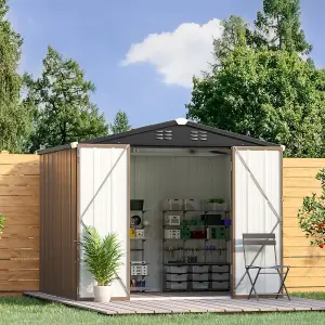 8 x 6 ft Apex Metal Garden Shed Garden Storage Shed with Lockable Door and Base Frame