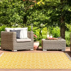 Gold Outdoor Rug, Geometric Stain-Resistant Rug For Decks Garden Balcony, 15mm Modern Outdoor Area Rug- 120cm X 170cm