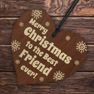 Red Ocean Friendship Christmas Wooden Heart Gift For Friend, Best Friend Hanging Plaque, Christmas Tree Decoration