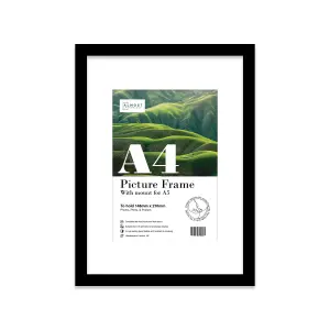 A4 Black Picture Frame With Mount for A5 (14.8 x 21cm - 5.8 x 8.3in) Poster, Photo, Artwork, or Print.