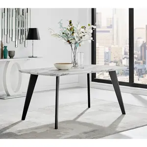 Anders Modern High Gloss Marble Effect Dining Table Set with 6 Luxury Velvet Dining Chairs Grey/Silver