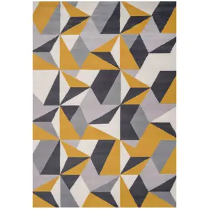 Yellow Ochre Grey Kaleidoscope Geometric Living Room Rug 120x170cm