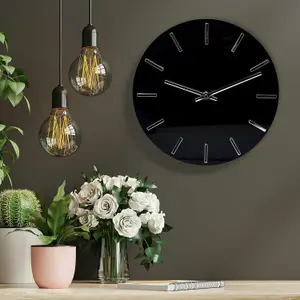 Hanging Modern Black Wall Clock Battery Powered 29Cm Round Frameless Home Decoration Time Organise