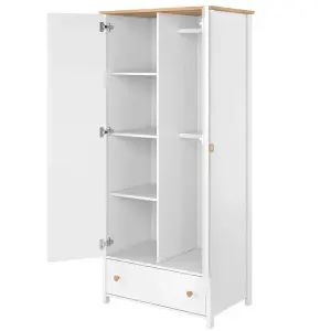 Charming Hinged Door Wardrobe with Drawer, Shelves and Hanging Rail (H)1860mm (W)850mm (D)520mm - Children's Clothing Organiser