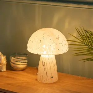 ValueLights Beau White Confetti Glass Mushroom Table Lamp with Tapered Lampshade - Bulb Included