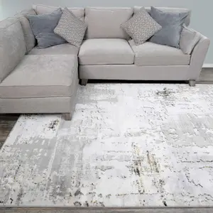 Silver Gold Metallic Transitional Contemporary Abstract Living Area Rug 120x170cm