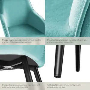 Chair Marilyn - with armrests, padded, velvet look, black steel legs - turquoise/black