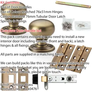 Mortice Door Knob & Latch Pack - Antique Brass - 41mm Smooth Mushroom On Round Rose