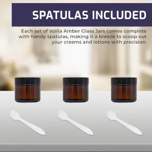 8 Pack Amber Glass Jars 60ml with Lids, Spatula & Liner - UV Protected Travel Cosmetic Pots for Cream, Ointment, & More