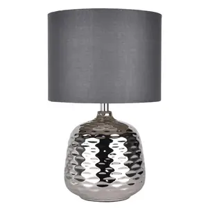 Set Of 2 Chrome Ceramic Dimple Table Lamps With White Shades (Set of 2) Grey