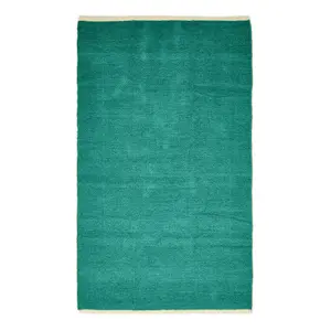 Homescapes Teal Green 100% Cotton Plain Chenille Rug with Natural Trim, 60 x 100 cm