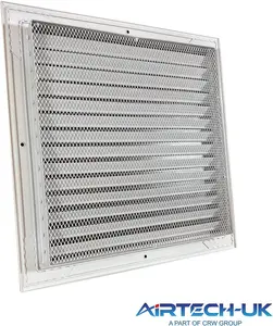 AirTech-UK HVAC Fixed Louvre Exterior Grille 400 x 400mm Air Vent Aluminum Grille for Walls and Crawl Space Bird Mesh Weatherproof