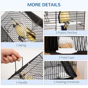 PawHut Metal Bird Cage, With Plastic Perch, Swing Ring, Handle, 39 x 33 x 47cm