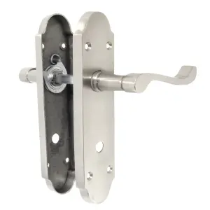 Epsom Door Handles Bathroom Lock Scroll Lever - Satin Pack Hinges