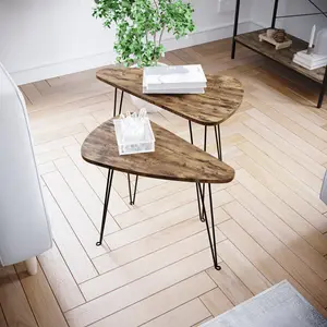 Nest of 2 Oval Tables, Stylish Modern Living Room Home Furniture Dark Wood