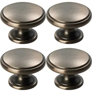 4x Ring Domed Cupboard Door Knob 38.5mm Diameter Gun Metal Cabinet Handle