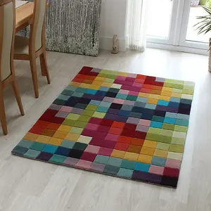 Funk Multi Colour Boxes Rug Rug 70x300 Runnercm for the Living Room