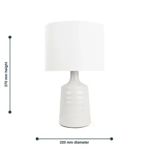 First Choice Lighting Ripple Off White Ribbed Ceramic Table Lamp with White Fabric Shade