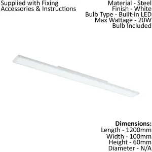 2 PACK Wall / Ceiling Light White 1200mm Slim Strip Panel 20W LED 4000K