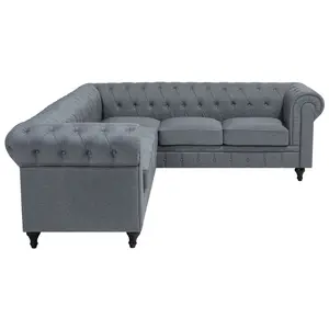 Left-Hand Corner Sofa CHESTERFIELD Grey Fabric Left Hand