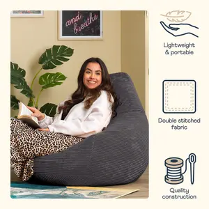 icon™ Large Bean Bag Chair Adult - Dalton, Dark Grey