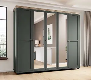 Evora 21 Hinged Wardrobe W2460mm H2160mm D620mm - Green & Oak Lefkas Harmony