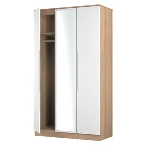 Milan Ready assembled Modern White & oak effect Tall Triple Wardrobe With 1 mirror door (H)1970mm (W)1110mm (D)530mm