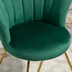 HOMCOM Accent Chair, Velvet Armchair with Lotus Backrest, Steel Legs, Green