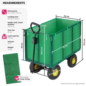 Garden Trolley - foldable side walls, padded handle, 544 kg load capacity - green