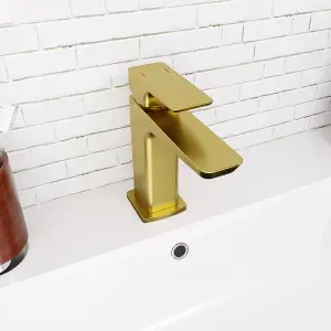 Nes Home Brushed Brass Basin Mono Mixer Tap & Slotted Waste