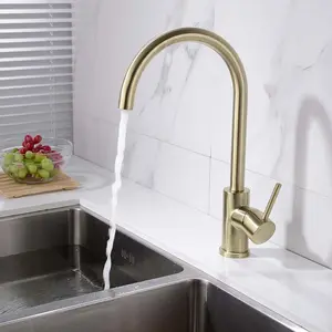 Nes Home Kitchen Single Lever Mixer Tap with Diffuser 360 Swivel Brushed Brass Manhattan